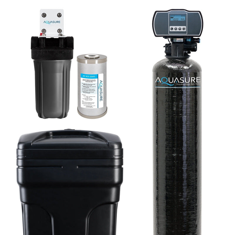 Harmony Series Water Softener 32,000 Grain | 10" Sediment/GAC/Zinc Triple Purpose Whole House Water Filter