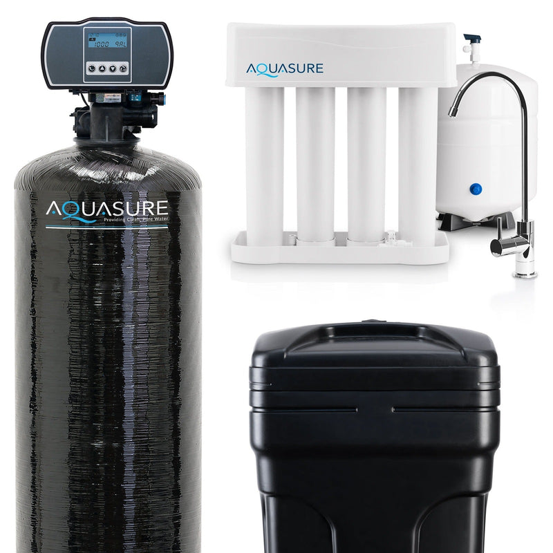 Aquasure Harmony Series | 64,000 Grains Whole House Water Softener & 75 GPD Reverse Osmosis System Bundle