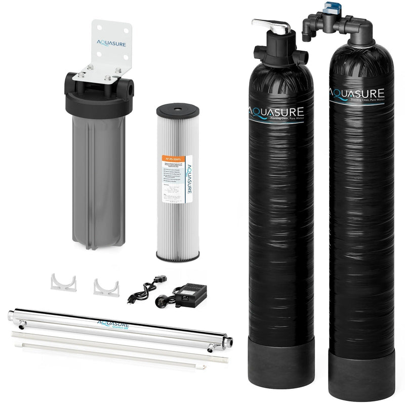 Serene Series | 10 GPM Salt-Free Conditioning, Whole House Water Treatment System, Pleated Sediment Pre-Filter and UV Sterilizer