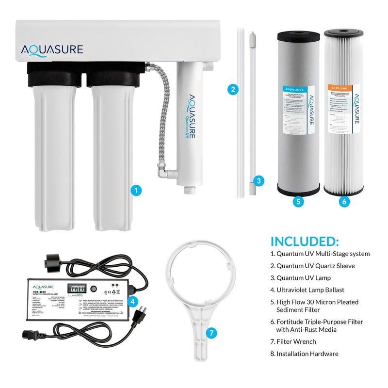 Aquasure Quantum Series | 18 GPM Multi-Stage UV Ultraviolet Light Whole House Water Treatment Disinfection Sterilization Filtration System, 48W