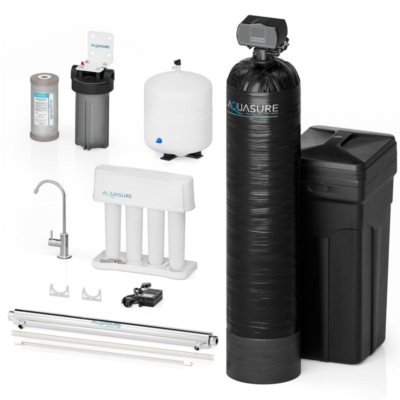 Aquasure Signature Series | 64,000 Grains Water Softener with 12 GPM Quantum UV Sterilizer and 75 GPD Reverse Osmosis RO System